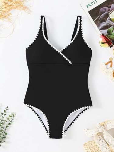 One Piece Girls Swimsuit with Adjustable Straps - Black, 11-12 Years