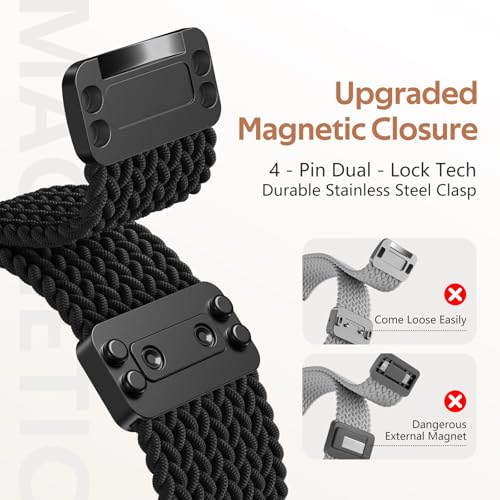 Braided Stretchy Magnetic Band for Fitbit Versa 4 - Black, 5.51-8.66" Wrist