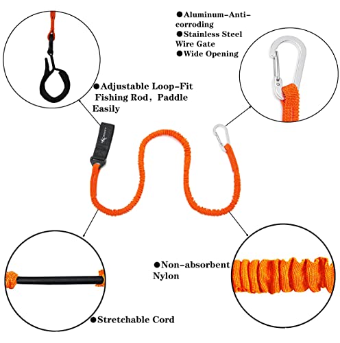 Kayak Paddle Lanyard - Stretchable Coiled Leash - Orange - 1 Pack