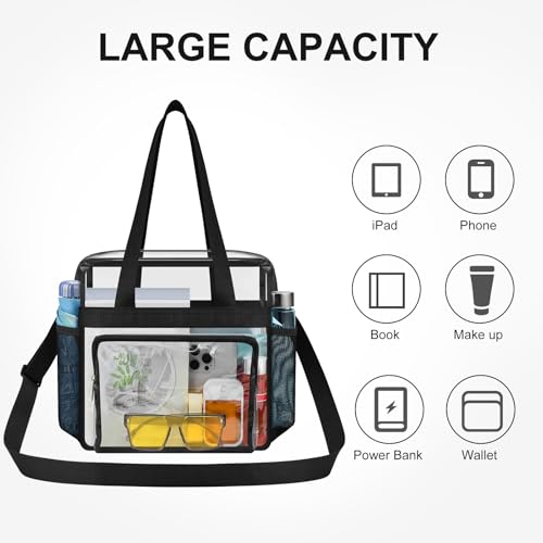 Clear Tote Bag - Stadium Approved Transparent Crossbody - Black