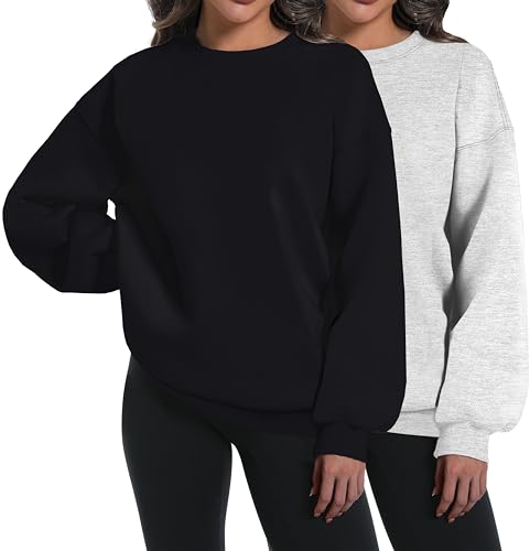XFIFM 2 Pack Womens Oversized Hoodies Grey / Black Crewneck Sweatshirts
