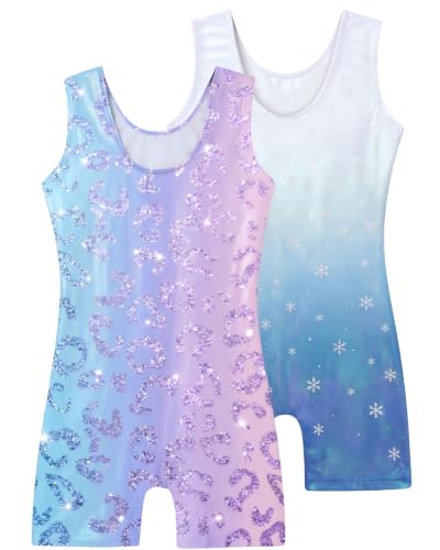 Wanyoo Gymnastics Leotard for Girls – Shiny Toddler Unitard with Colorful Design