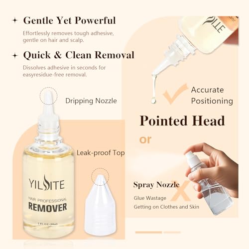 YILITE Fast Acting Tape in Hair Extension Remover, Wig Glue Remover, Hair Extensions Adhesive Remover &Glue Remover - Quick Dissolve Formula, Safe Gentle - 30ml