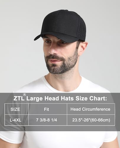 ZTL Oversize XL XXL Quick Dry Baseball Cap - Black, Large-4X-Large, Mesh Snapback Hat for Big Heads 23.5-26"
