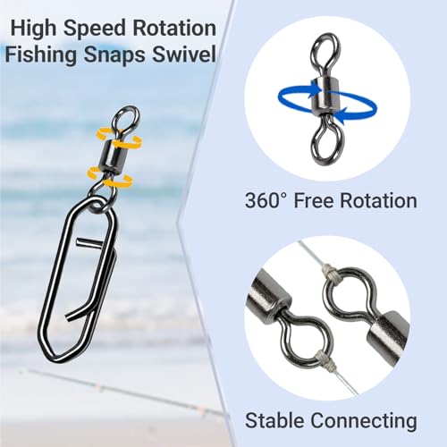 Atibin Size 4+M Fishing Swivels 53lb 50 pcs High Strength Saltwater & Freshwater