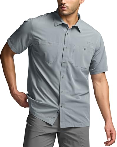 CQR Men's Tactical Short Sleeve Shirt Large Supervisor Grey UPF 50+ Ripstop Outdoor Workwear