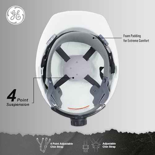 GE Cap Style Hard Hat, 4-Point Ratchet Suspension, Earmuff Slots, High Impact Resistant, Sweat-Wicking Sweatband, Meets ANSI Z89.1-2014, Comfortable and Durable - White, Class E (Non-Vented)