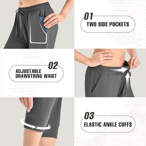 Walifrey Women's Cropped Capri Pants with Pockets - Large Black Joggers
