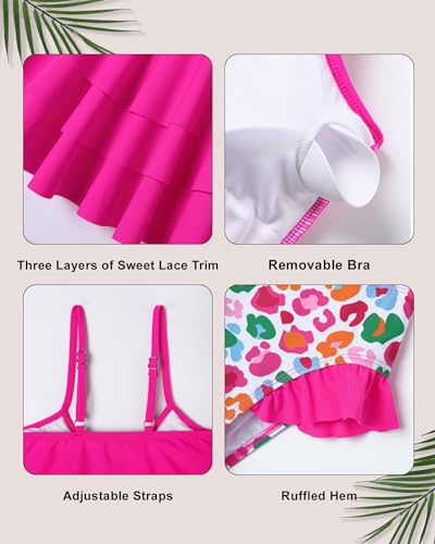Girls 2-Piece Ruffled Bikini Set - Adjustable Straps, Red, 7-8 Years