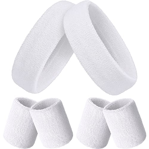 Neon Sweatbands Set - 2 Headbands & 4 Wristbands - White