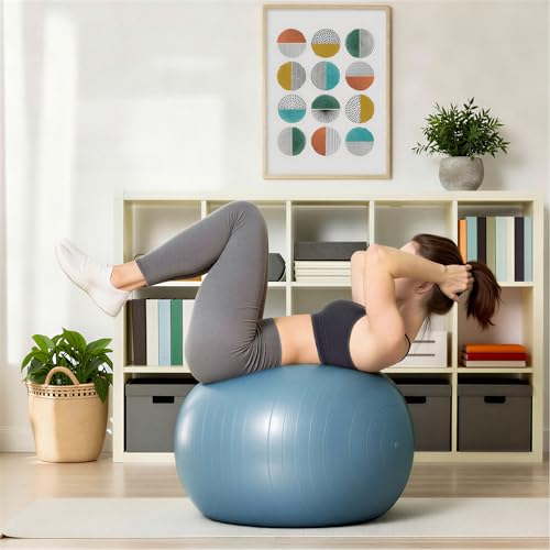 Anti-Burst Exercise Ball with Pump - Aqua, 23-26 Inch Diameter