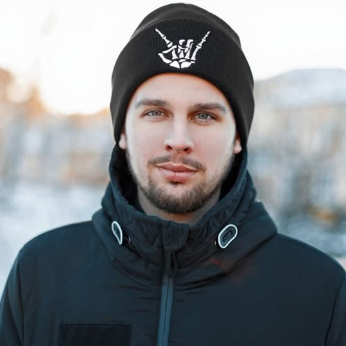 2 Pack Winter Beanies - Skull & Finger Bone Hats - Black