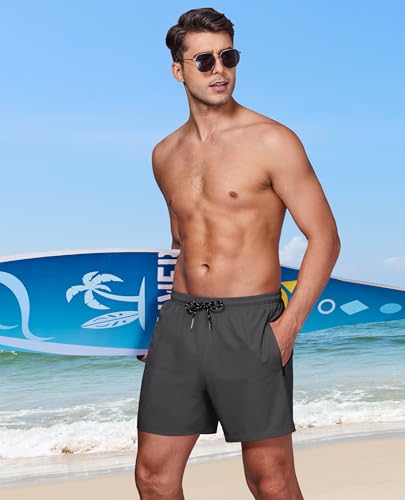 Gleeease Men's 5-Inch Swim Trunks with Compression Liner, X-Large, Dark Grey