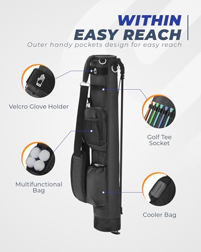 Lightweight Golf Stand Bag - Black, 2.3lb, Insulated Cooler Pocket