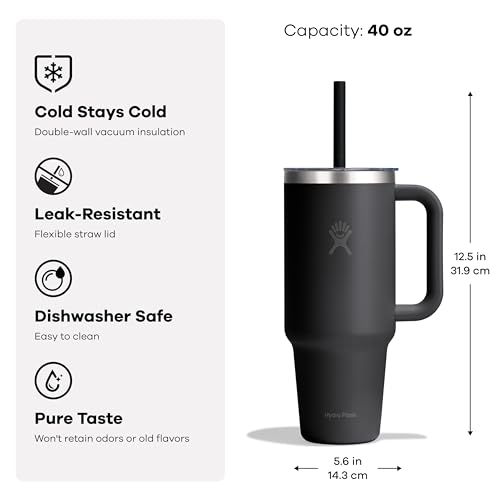Hydro Flask 40 oz Travel Tumbler with Handle, Clear Lid & Straw - Oat