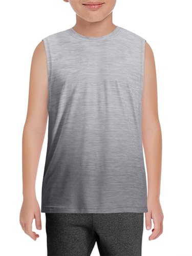 Boys Gradient Athletic Tank Top - Dry Fit Sleeveless Shirt, Grey, 13-14 Years