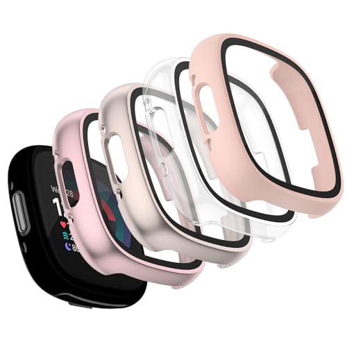 Full Protection Case for Fitbit Sense 2 & Versa 4 - 4-Pack (Transparent, Starlight, Pink, Rose Gold)