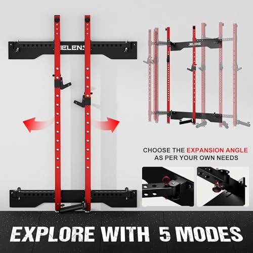 Folding Squat Rack - Wall Mounted Power Cage - Red