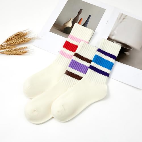 Vintage Striped Crew Socks - One Size Purple Blue