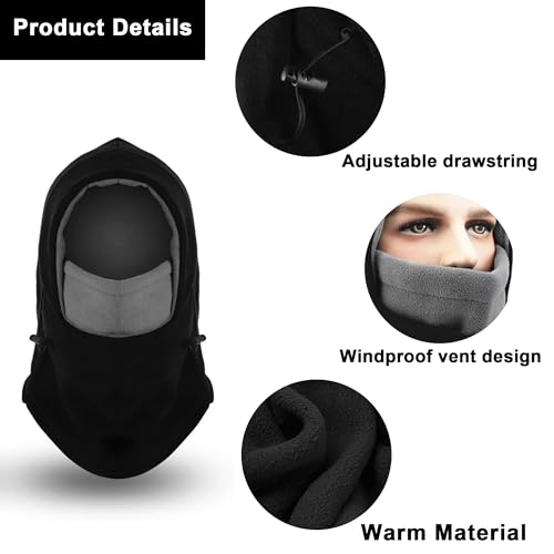 Balaclava Ski Mask - Winter Thermal Face Mask Neck Gaiter - Black