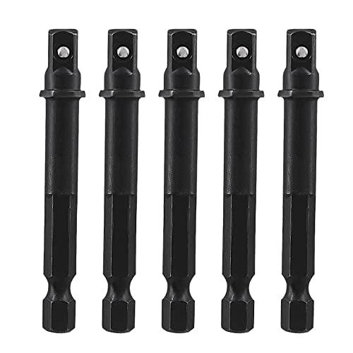 Biaungdo Square Socket Bit Adapter, 5 Pcs 1/4 Hex Impact Socket Extension Socket Driver Bits Set Impact Socket Adapter for Automotive DIY Drills(1/4 Hex Shank, Black)