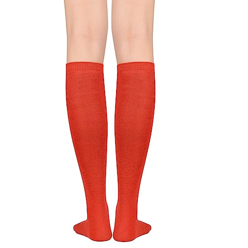 Long Knee High Socks for Women - Mixed Striped Tube Socks - Red & Green