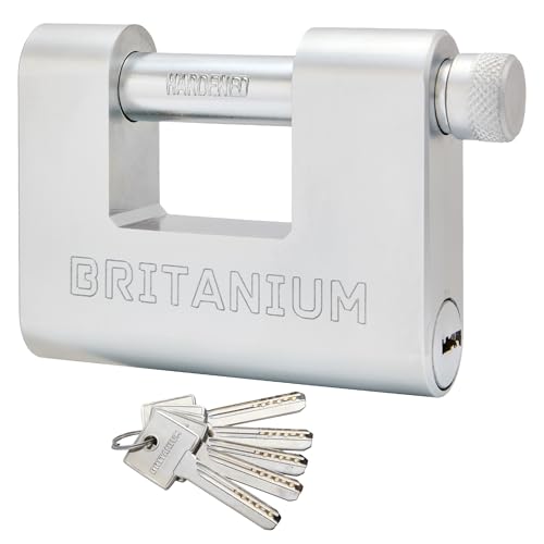 Britanium¢ç BRB80 Heavy Duty Container Lock ?with 5 Keys - 13mm Cut Resistant Shackle, Weatherproof Chrome Plated Body | High Security Padlock for Container, Garage, Shed, Gates