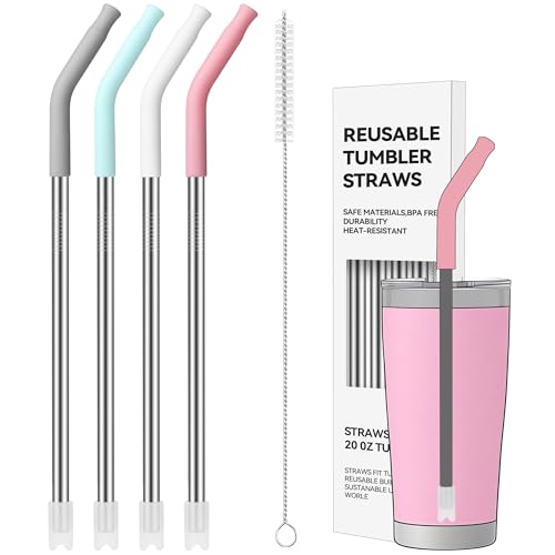 20 oz Straight Metal Straws with Silicone Tips - 6 Color Options