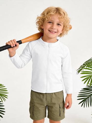 Baby Toddler Boys Long Sleeve Rash Guard Swim Shirt - White / 2T