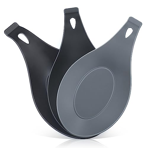 Silicone Spoon Rest Set for Stove Top and Kitchen Counter - 3 Pack, Gray