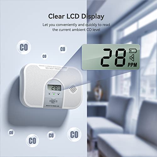 Carbon Monoxide Detector, 10-Year Life Carbon Monoxide Alarm, Replaceable Battery CO Detector with LCD Digital Display and Test Button, 3 LED Lights CO Alarm for Home, GS828C-D, 1 Pack