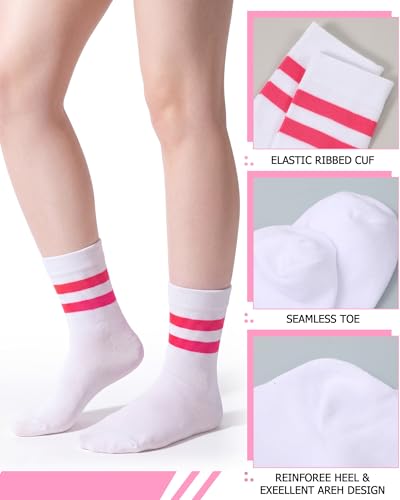 Unisex Athletic Crew Stripe Socks - Deep Pink