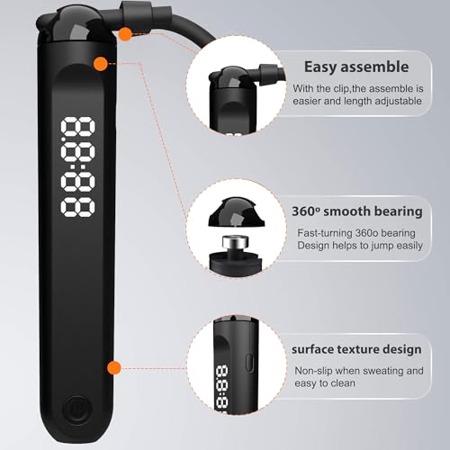 Jump Rope with Counter and App - Tangle-Free Speed Rope - Black
