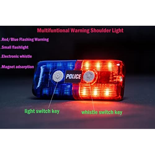 Police Warning Strobe Shoulder lights Whistle Flashlight magnet, Safety Flashing Security Clip Signal light For Outdoor Rescue,Traffic Guidance,Police patrols,Cycling,Night run,Camping (with whistle)