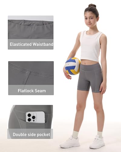 Youth Volleyball Spandex Shorts - 5" Dark Gray Compression Shorts with Pockets