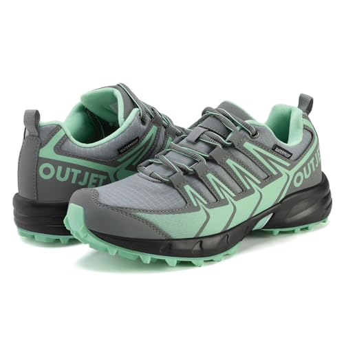 OUTJET Women's Waterproof Hiking Shoes - Lightweight Green (8)