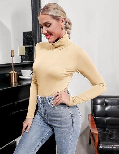 Women's Turtleneck Long Sleeve Thermal Shirt - Lightweight Apricot Medium