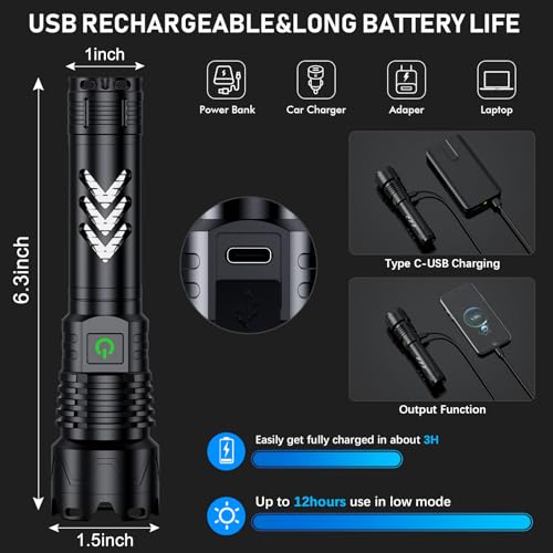 Alifa Flashlights High Lumens Rechargeable, 2Pack Rechargeable Flashlight, 990000lm Super Bright Flashlight, 5Mode Tactical Flashlights High Lumens, LED Flashlight High Powered,IP65Waterproof