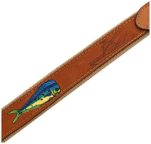 Men's Tan Leather Embroidered Dolphin Belt - 34-Inch