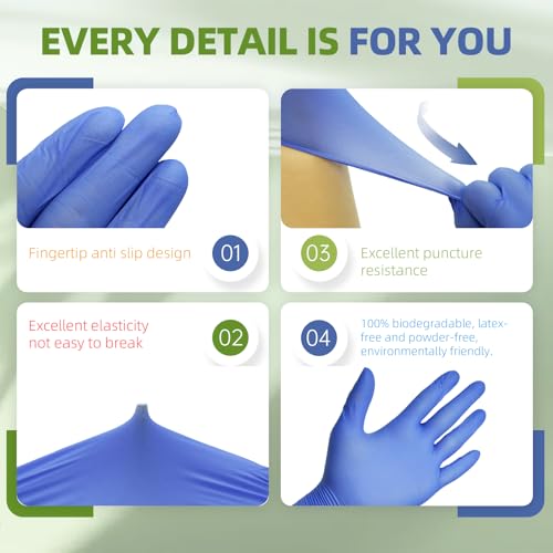 Jointown Biodegradable Nitrile Exam Gloves, Disposable Medical Surgical Gloves, Violet Blue Nitrile Glove, Latex Free, Food Safe, 200 Count, Medium