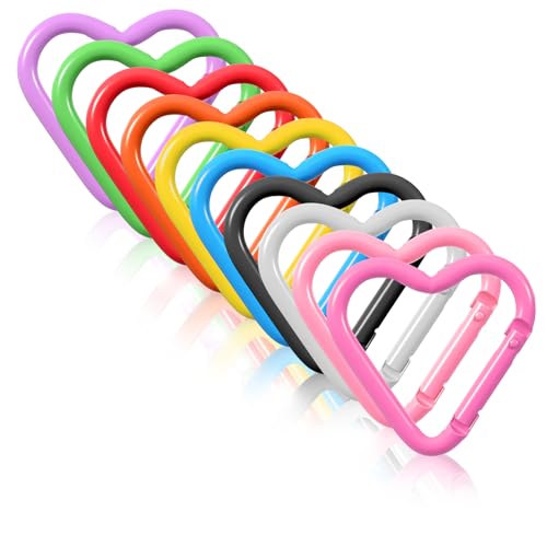 10 PCS Heart-Shaped Carabiner Clips - Colorful Keychain Accessories