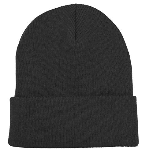 Warm Knit Cuffed Beanie Hat - One Size, Black