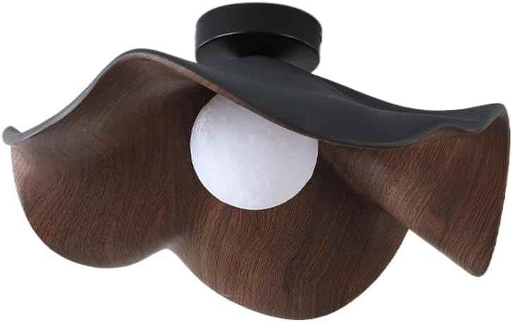 LFKPTAO Modern Simple Lotus Leaf Flower Ceiling Lamp Screw G9 Iron Walnut Grain Bedroom Ceiling Lamp Children's Room Corridor Living Room Balcony Lamp Black