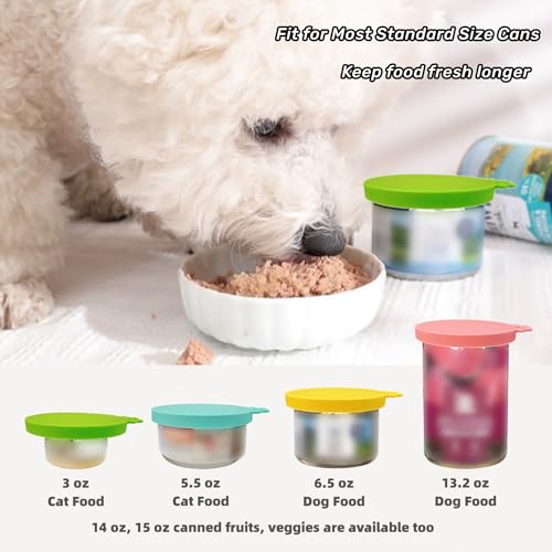Pet Food Can Covers - Silicone Lids for Dogs & Cats - Green & Orange with Spoon
