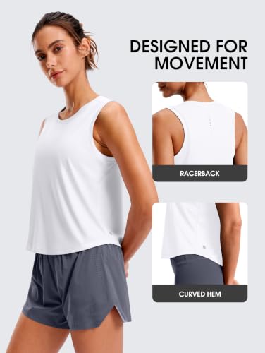 SANTINY Cropped Racerback Workout Tank Top - Medium White Athletic Top