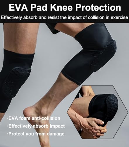 Knee Compression Sleeves - 2 Pack Light EVA Honeycomb - Black, Medium