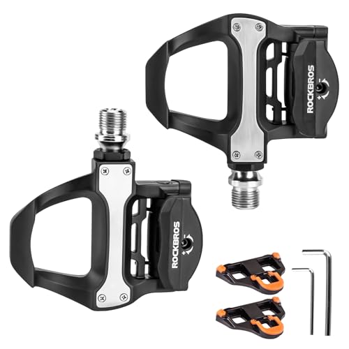 ROCKBROS SPD-SL Clipless Road Bike Pedals Nylon Black, 93mm x 60mm, L/R + 6 Spacers