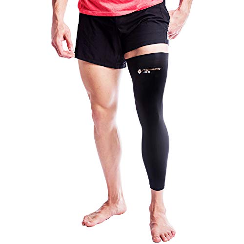 Full Leg Compression Sleeve with Copper Infusion - 2X-Large Black, Men & Women