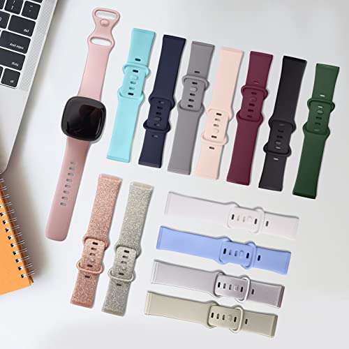 3 Pack Silicone Bands for Fitbit Sense & Versa 3 - Black/Navy Blue/Gray, Large