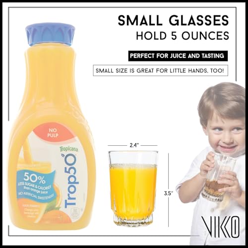 Vikko 5oz Small Juice Glasses Set - Heavy Base Clear Drinking Tumbler for Juice Water Kids, 2.4 Inch Wide, 3.5 Inch High, Pack of 6
